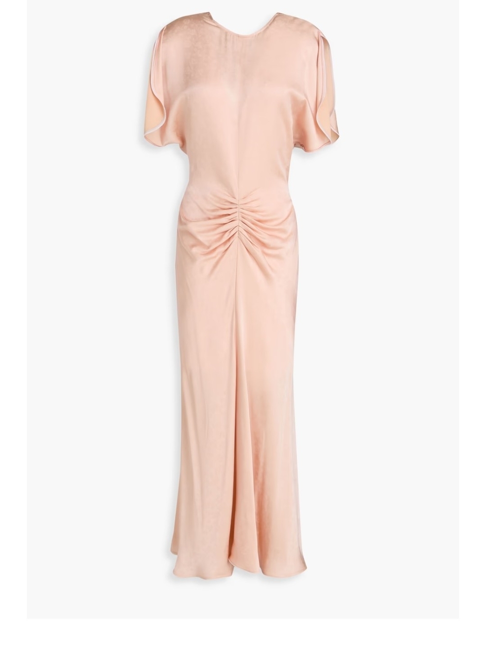 Victoria Beckham Blush Peach  Ruched Silk Midi Dress